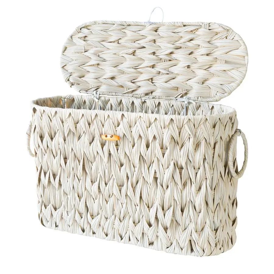 Cesto portaoggetti in carta con coperchio, porta carta igienica, cesto portaoggetti in vimini con manici integrati per un massimo di 6 mega rotoli, Baskets Ba