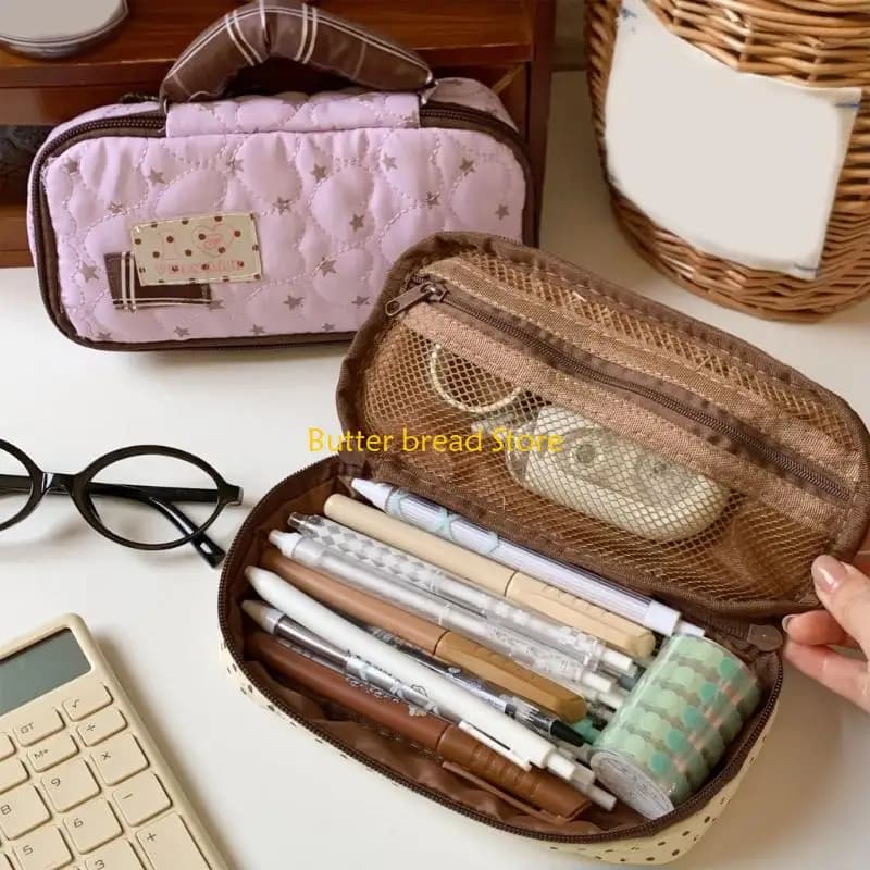 W89C Large Capacity Cloth Pencil Bag Multifunctional Handheld Pencil Case Zippered Pen Bag For Students Classroom and Travel