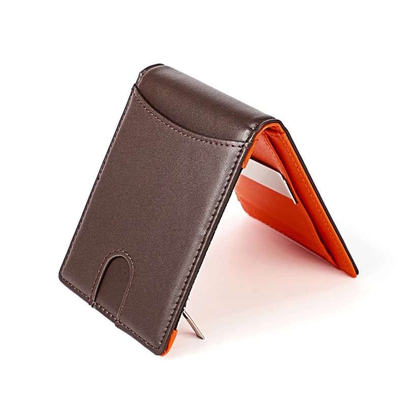 Fermasoldi da uomo in pelle di vacchetta Portafogli corti da uomo in vera pelle RFID con portamonete con cerniera Portamonete da uomo Portamonete sottile Porta carte