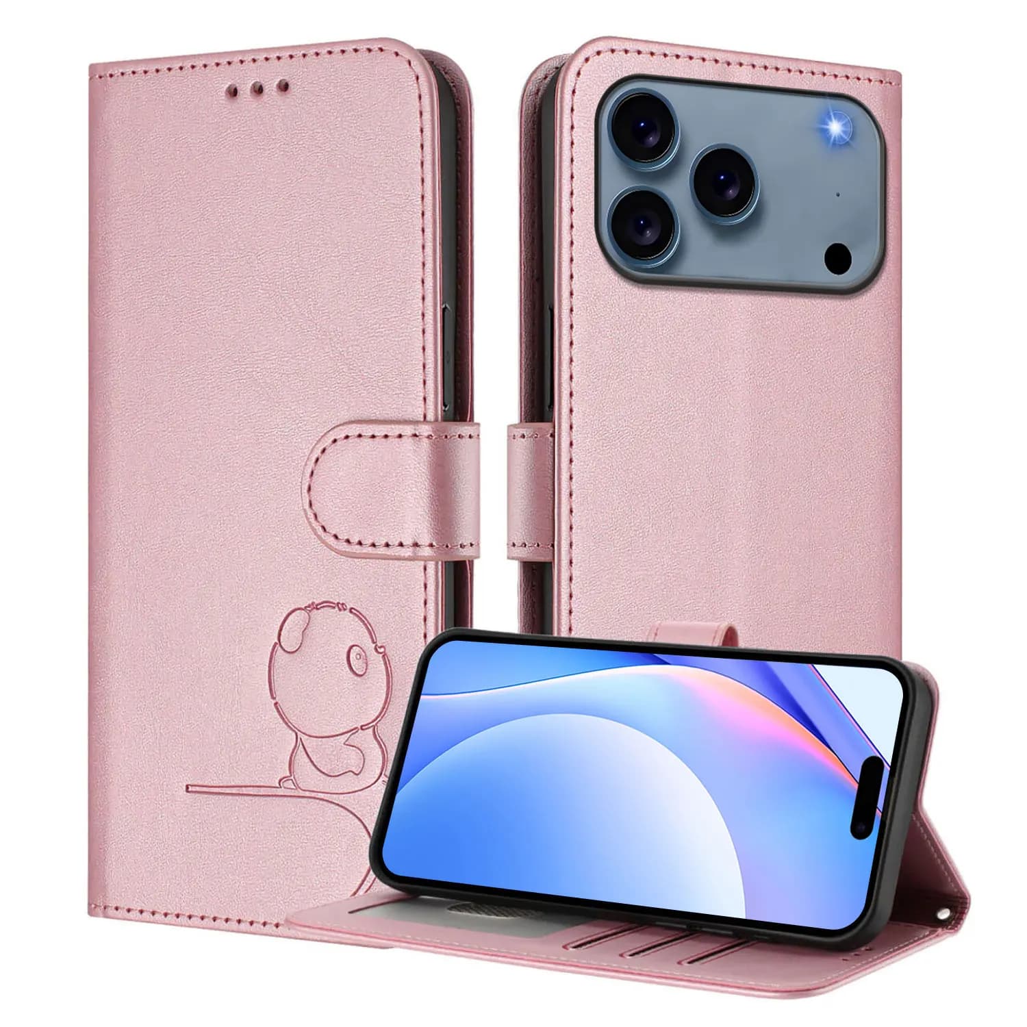 WEFOR Custodia a Portafoglio RFID con Design Panda Carino per iPhone 17 Air 16 16e 16 Pro Max 16 Plus, Cover a Libro con Porta Carte e Funzione Supporto per Donna e Uomo