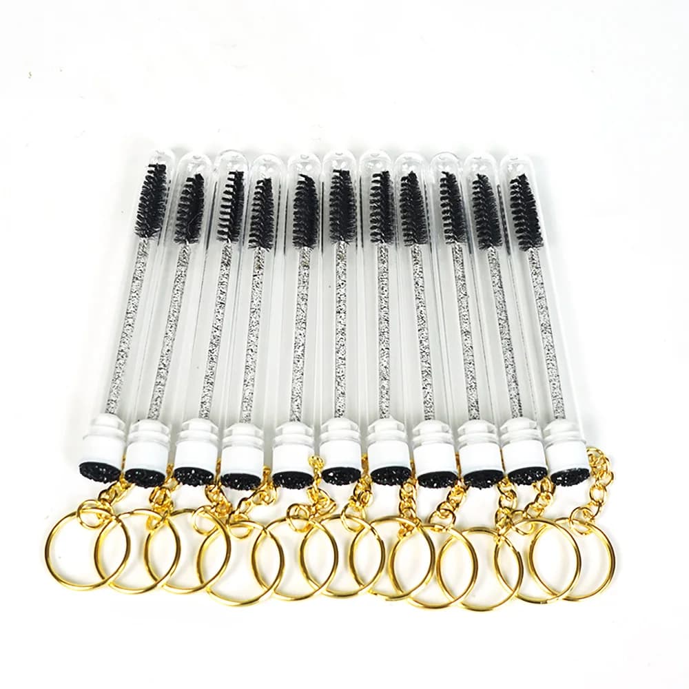 20 pieces key rings spools for eyelashes brush mascara rod tubes with diamond keychain extension eyelashes tools for makeup