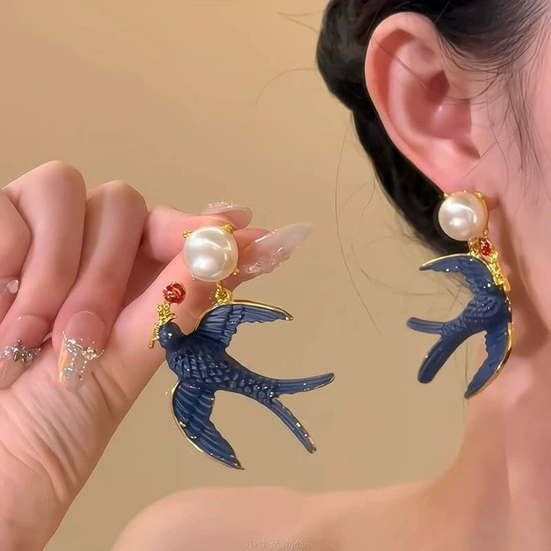 Orecchini di perle per donna Stile palazzo Smalto blu Gioielli squisiti vintage Moda elegante Pendientes Mujer-ER