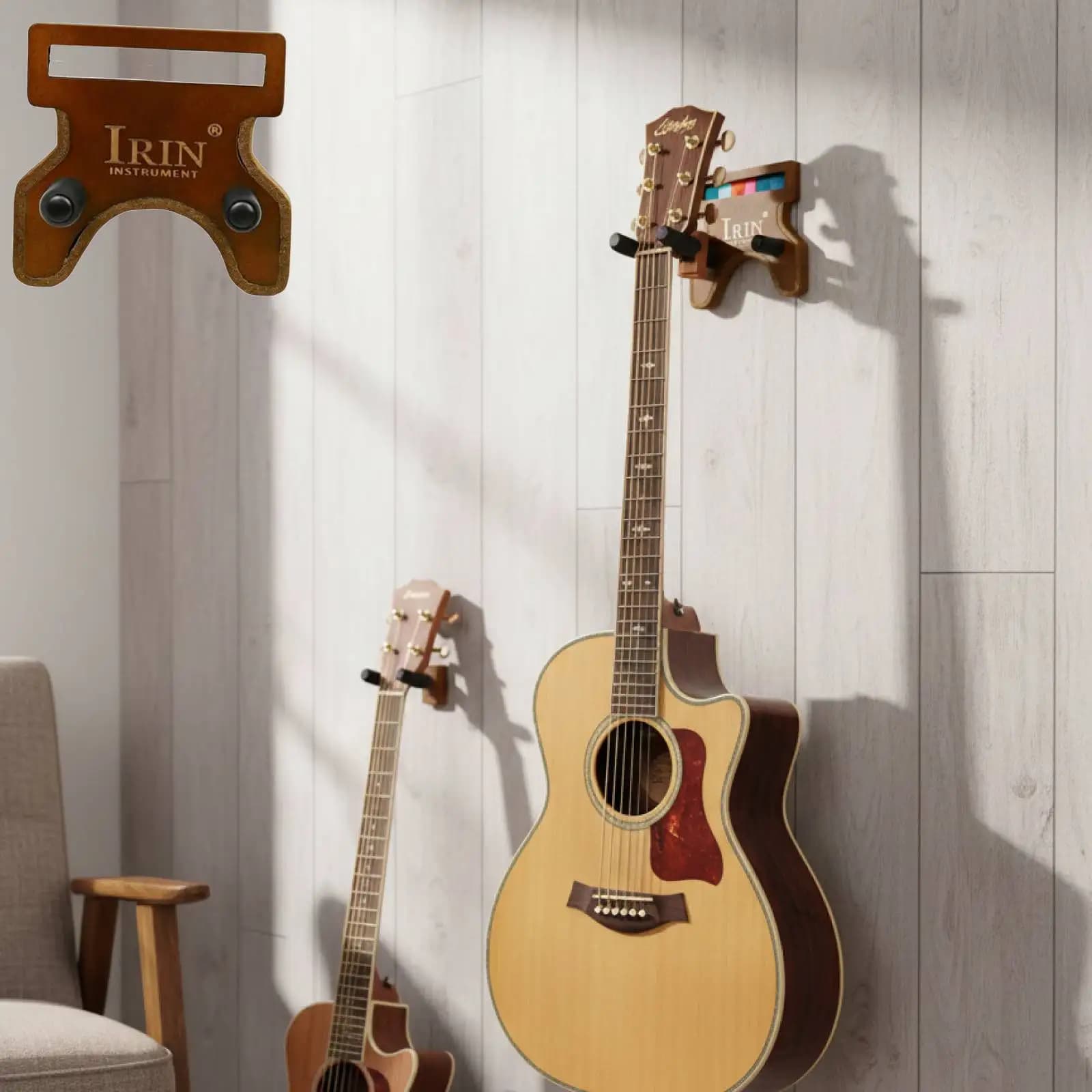 Supporto da Parete per Chitarra con Gancio e Porta Plettri per Chitarra Acustica ed Elettrica, Organizzatore per Sala Musica
