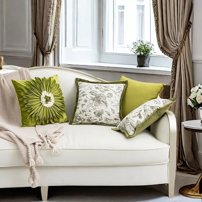 Fodera per cuscino di lusso verde chiaro Fiore decorativo Fodera per cuscino patchwork jacquard Nordic Modern Cojines Decorativos Para Divano