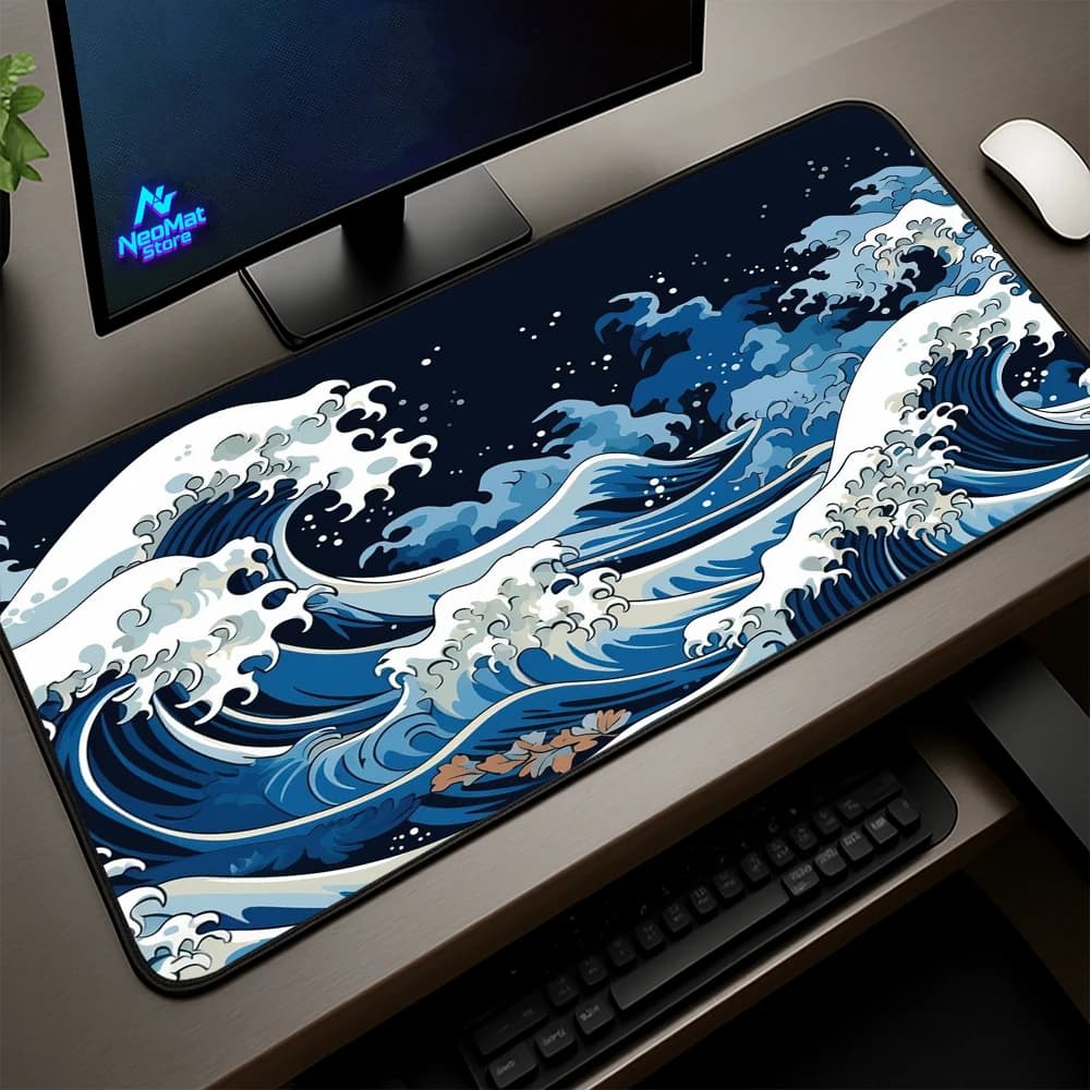 Great Wave Mouse Mat, 1000x500mm Extended Blue Mats, Laptop Play Mat, Gamer Keyboard, Office Mat, Japanese Art Hokusai