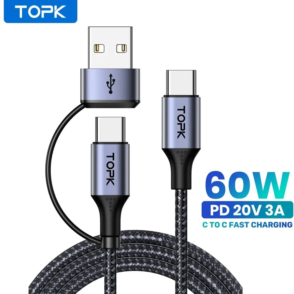 TOPK AD10 Cavo caricabatterie rapido PD da 60 W Cavo da USB C a USB tipo C per MacBook Pro Cavo PD USB-C Ricarica rapida per Samsung Xiaomii