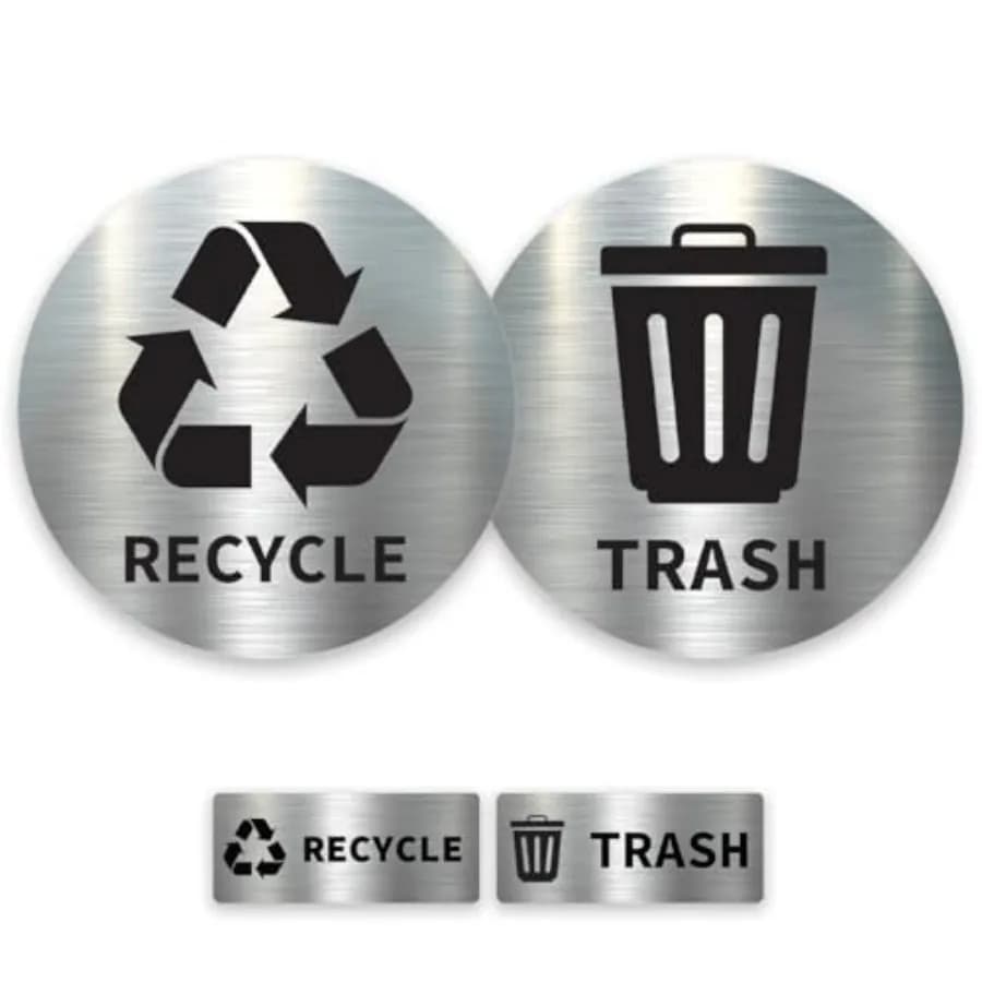 GRITKULTURE Metallic Print Trash and Recycling Stickers for Bins 2 pack plus 2 Small Stickers. Metallic Look Printed Labels Not