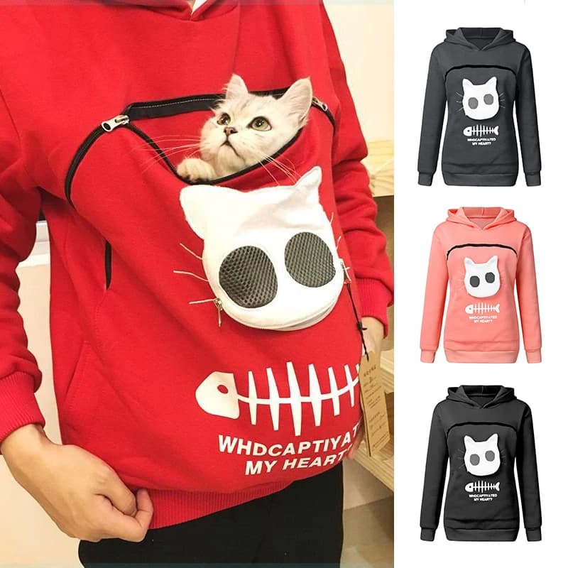 Felpa Amanti dei gatti Felpa con cappuccio Dropshipping Canguro Cane Zampa di animale Pullover Sacchiare Pouch Felpa Tasca Orecchio di animale con cappuccio Plus
