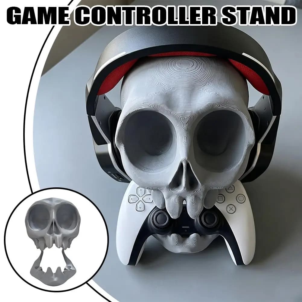 Skull Earphone Gamepad Stand 3D Printed Desktop Storage Rack PS5 PS4 Holder Display Decor Funny Gift for Gamers Boyfriends