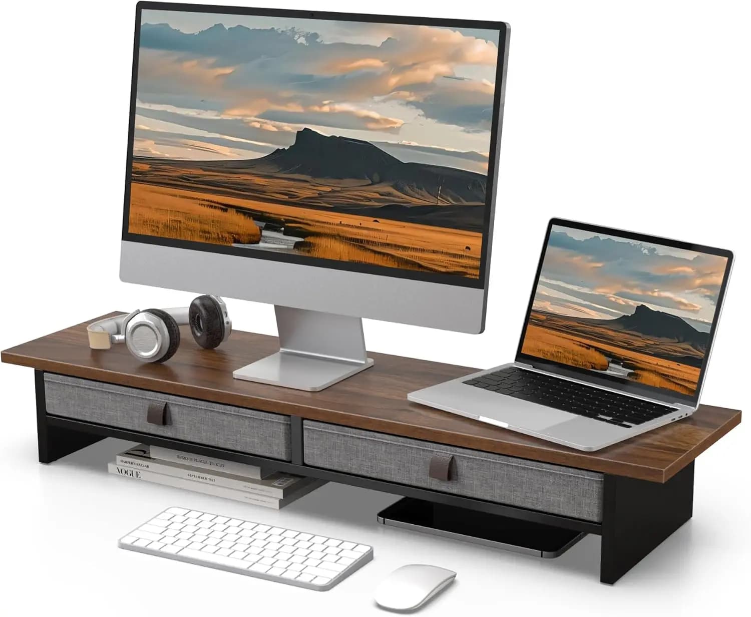 Support for 2-level Monitor with Drawer, 35-inch Desk Lift for Double Monitor, Home Office Computer shelf