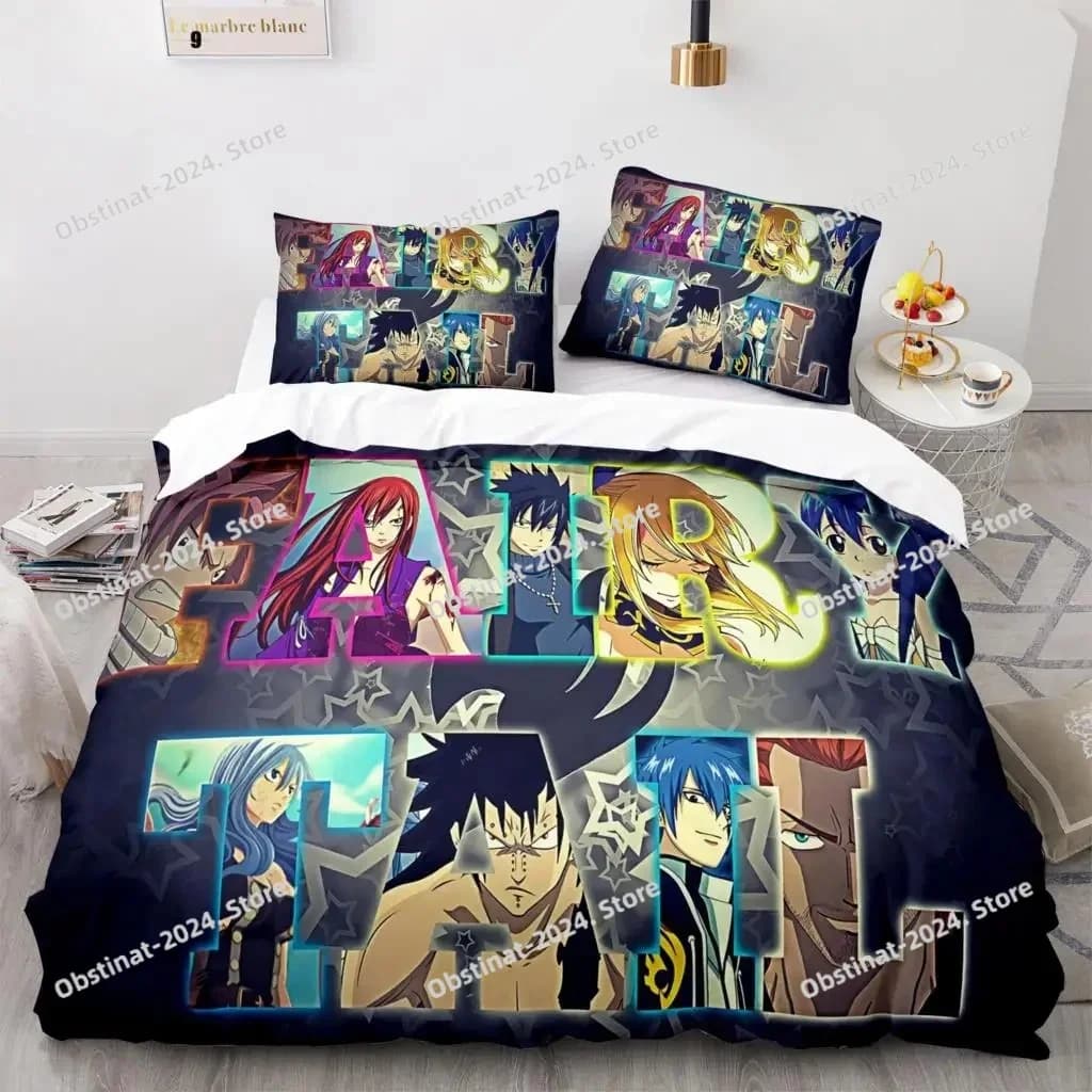 3D Fairy Tail Natsu Anime Set biancheria da letto Stampato singolo Piumino Trapunta Copripiumino Federa 3 pezzi Bambini Taglia adulto