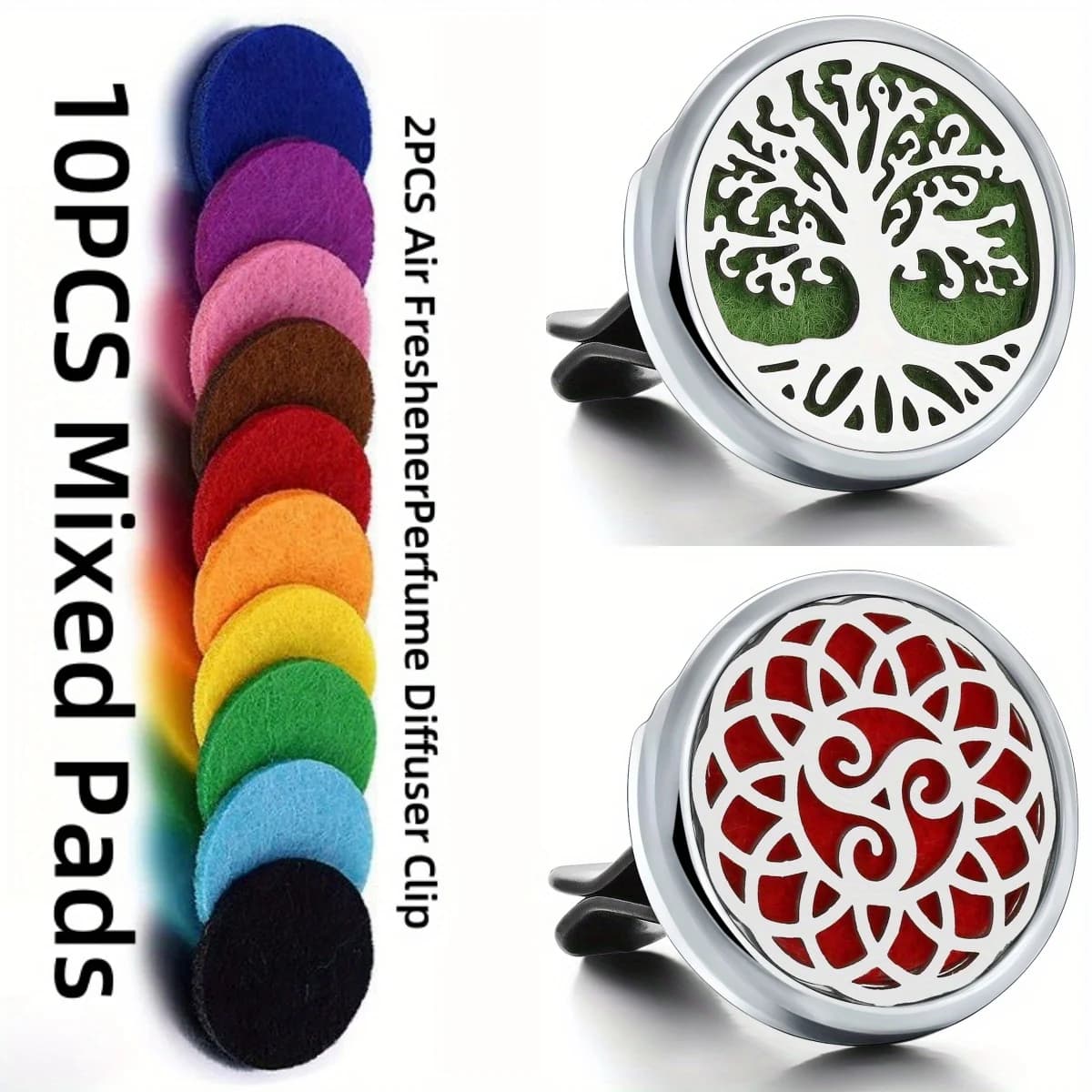 2 Pieces Clip Deodorant Auto Reusable with Tree of Life, 10 Aromi Diffuser Reliable Parts for Car Bushing, Interior Decoration Auto