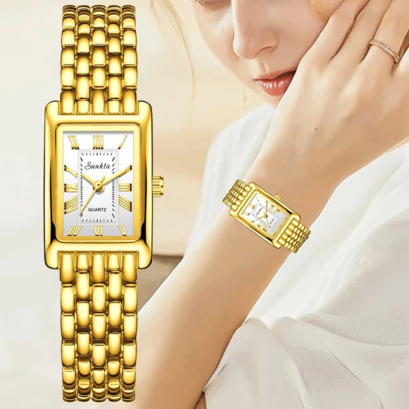 LIGE Women's waterproof watches Fashionable rectangular women's watch with quartz steel strap Reloj Mujer Relogio Feminino Girl's watch Gift