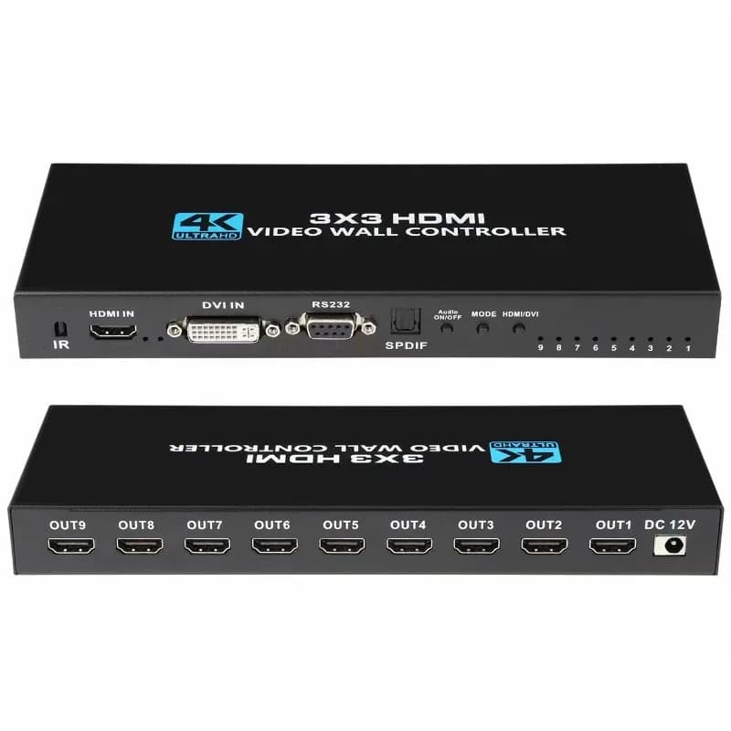 4K 3x3 HDMI Video Wall Controller, 1 in 9 Out 1080P 60Hz HDMI-compatible Switch, Support 13 Display Modes with RS232 Remote