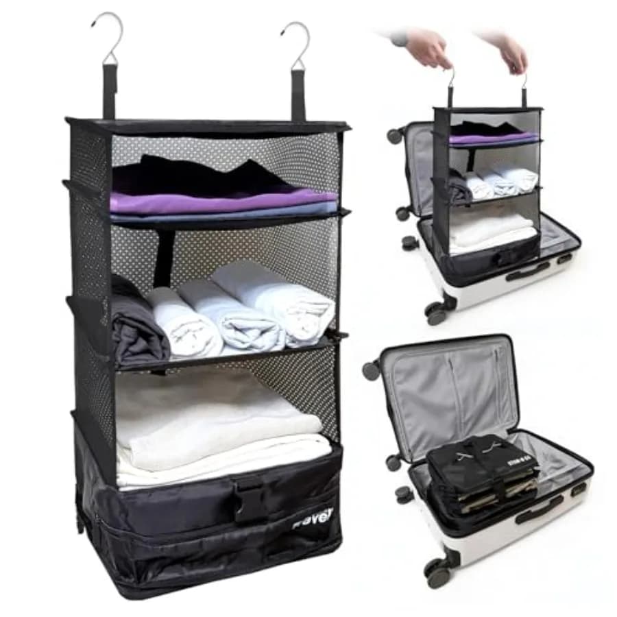 Travel shelves Suitable for Baggage, Organizer Foldable from Cabin in Black, Ideal for Cruises and Hotels, Compact Wardrobe