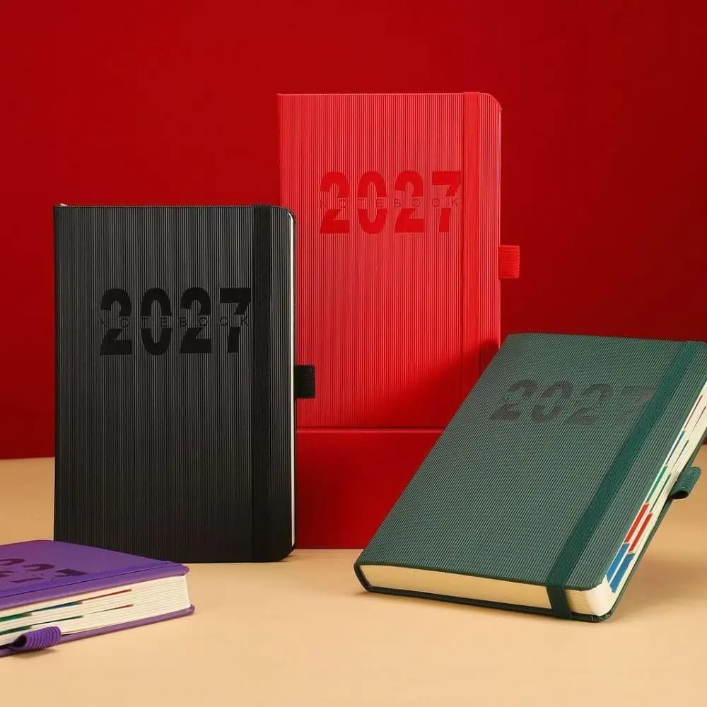 English 2027 Schedule Planner Notepad Wear-resistant Efficiency To-do List Notebook Leather Cover 12 Months