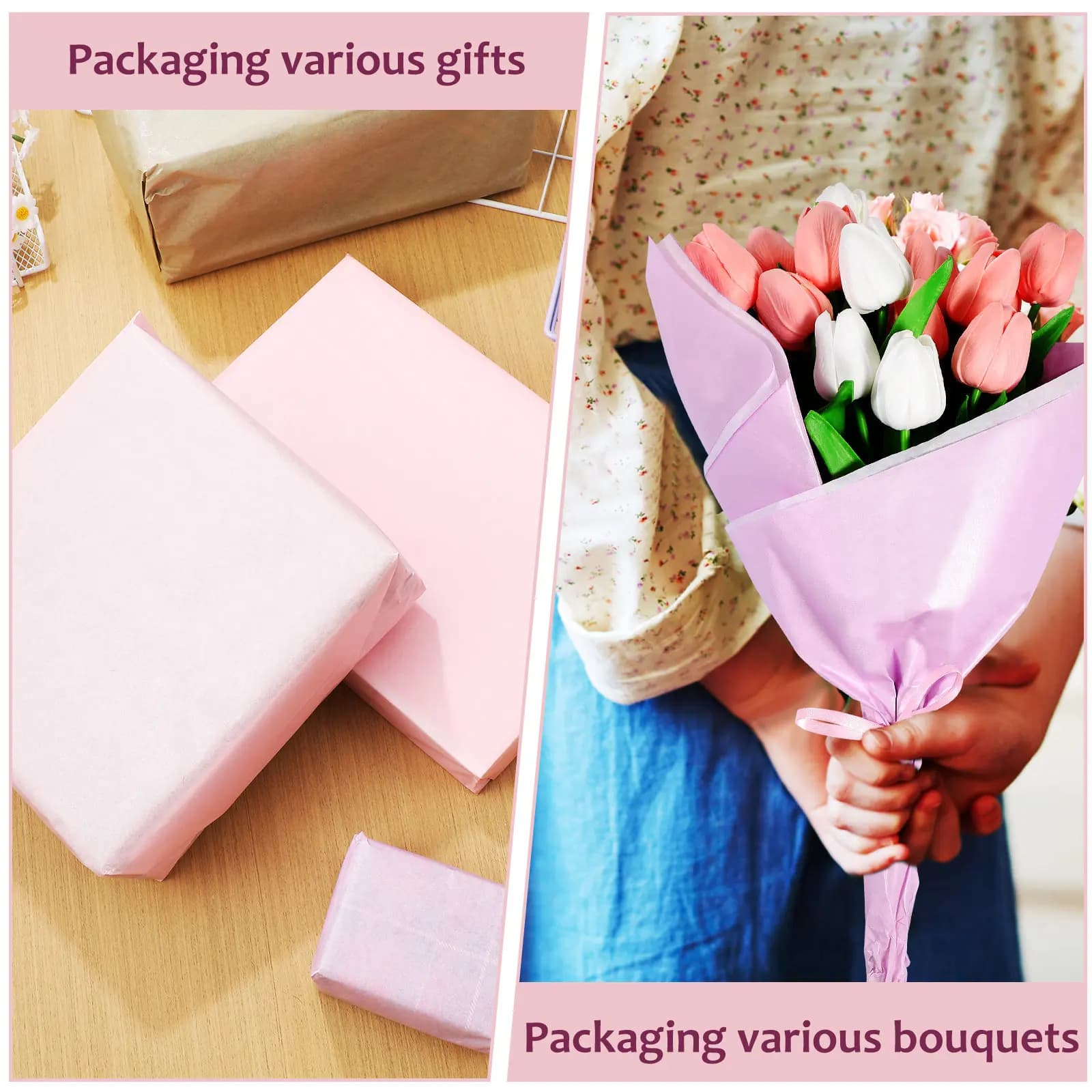 80 Sheets Elegant Gift Tissue Paper Wrapping Paper Roll Thickened Pastel Tissue for Flowers Bouquets Packaging Crafts Use