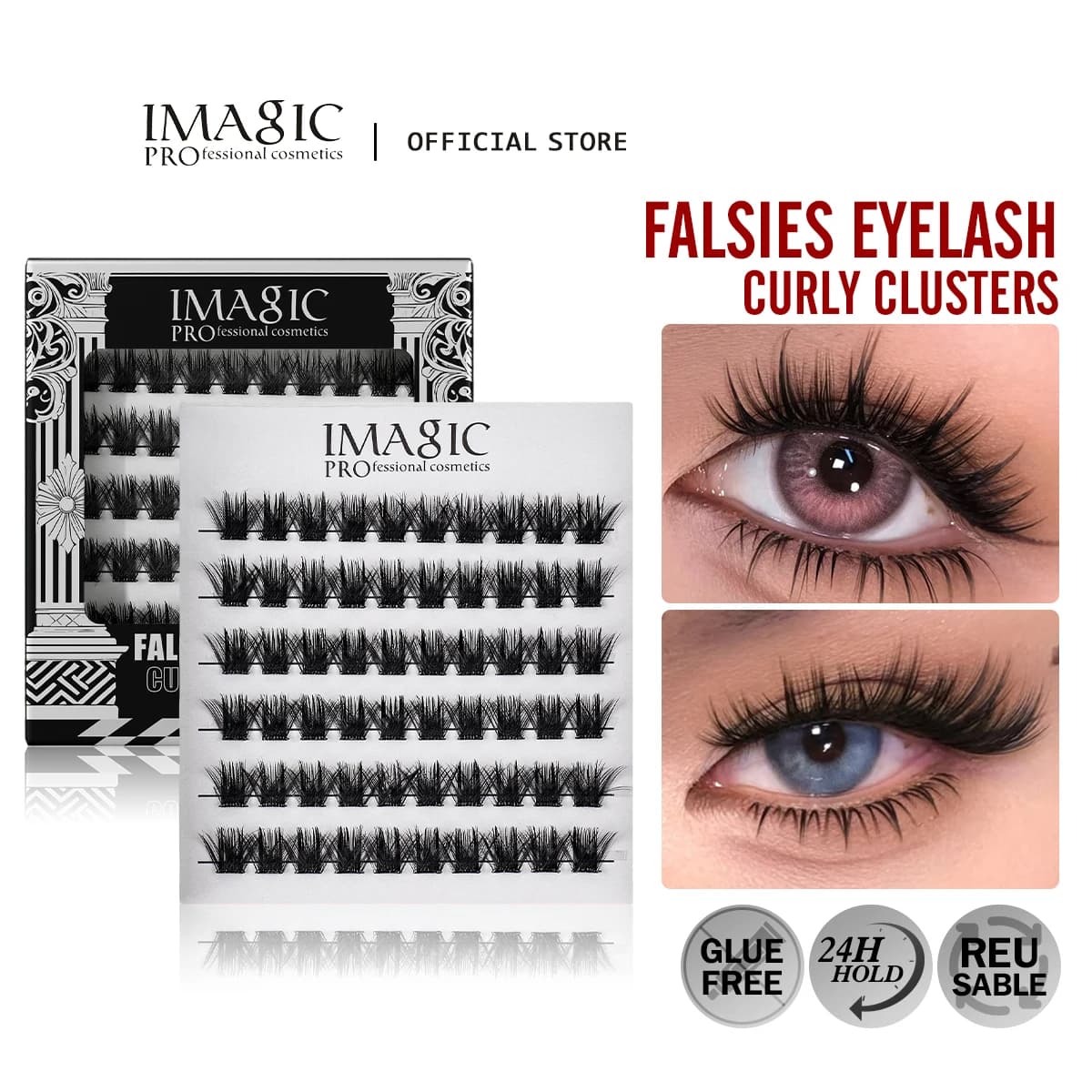 IMAGIC FALSIES Estensioni ciglia naturali morbide e ispessite, senza colla necessaria, grappoli ricci precollati, set da 6 paia
