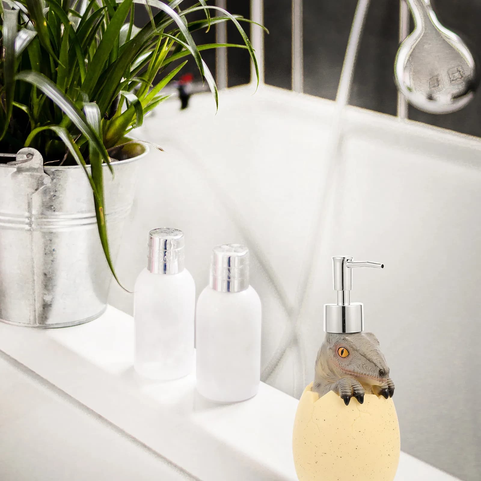 Flacone Vuoto a Forma di Dinosauro con Dispenser a Pompa Ricaricabile per Sapone Liquido, Shampoo, Bagnoschiuma, Decorazione per Bagno e Casa