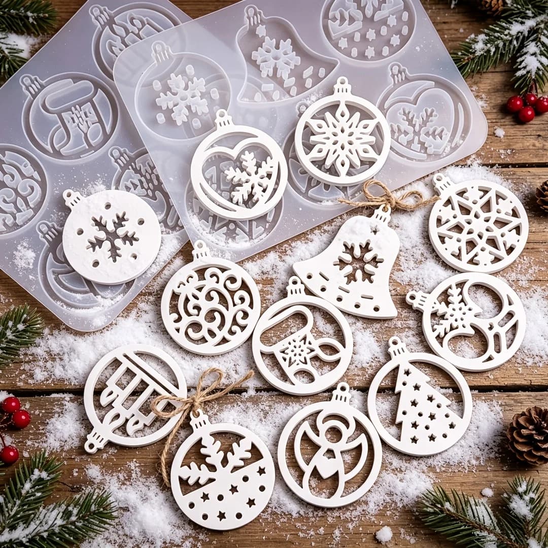 DIY Resin Silicone Mold, Christmas Decoration Silicone Mold, Circular Pendant Resin Mold,Christmas Tree,Snowflake,Christmas Bell