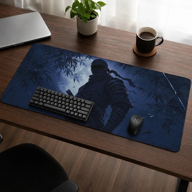 Samurai in Moonlit Mouse Pad Gaming printon demand Custom Mousepad XXL Desk Mats Non-Slip Office Natural Rubber Carpet Laptop