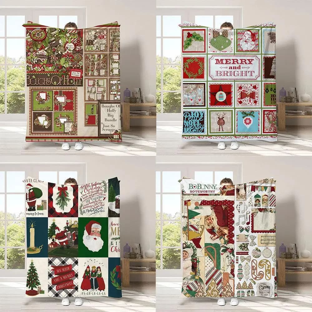 Collezione patchwork natalizia poliestere stampato digitale Camera da letto in velluto flanella morbida copridivano coperta Copridivano morbido in pile
