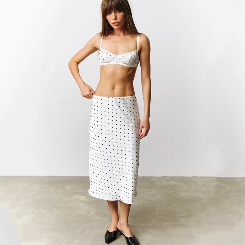 Linad Complete Two Pieces Sexy with Top Corto a Pois and Long skirt, Complete Casual with Spalline Sottili and High Waist Gonna with Hinge