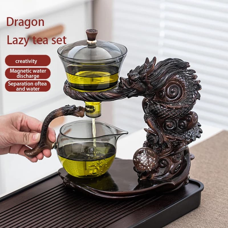 1 set di set da tè pigro-teiera in vetro con beccuccio magnetico automatico, tazza da tè, lattina da tè, vassoio da tè set da tè cinese Kung Fu