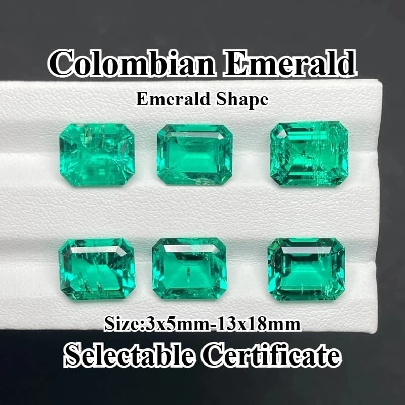 Lab Grown Colombian Emeralds Emerald Cut Charms Gemstone for DIY Jewelry Ring Necklace Earrings Making Selectable Certificate