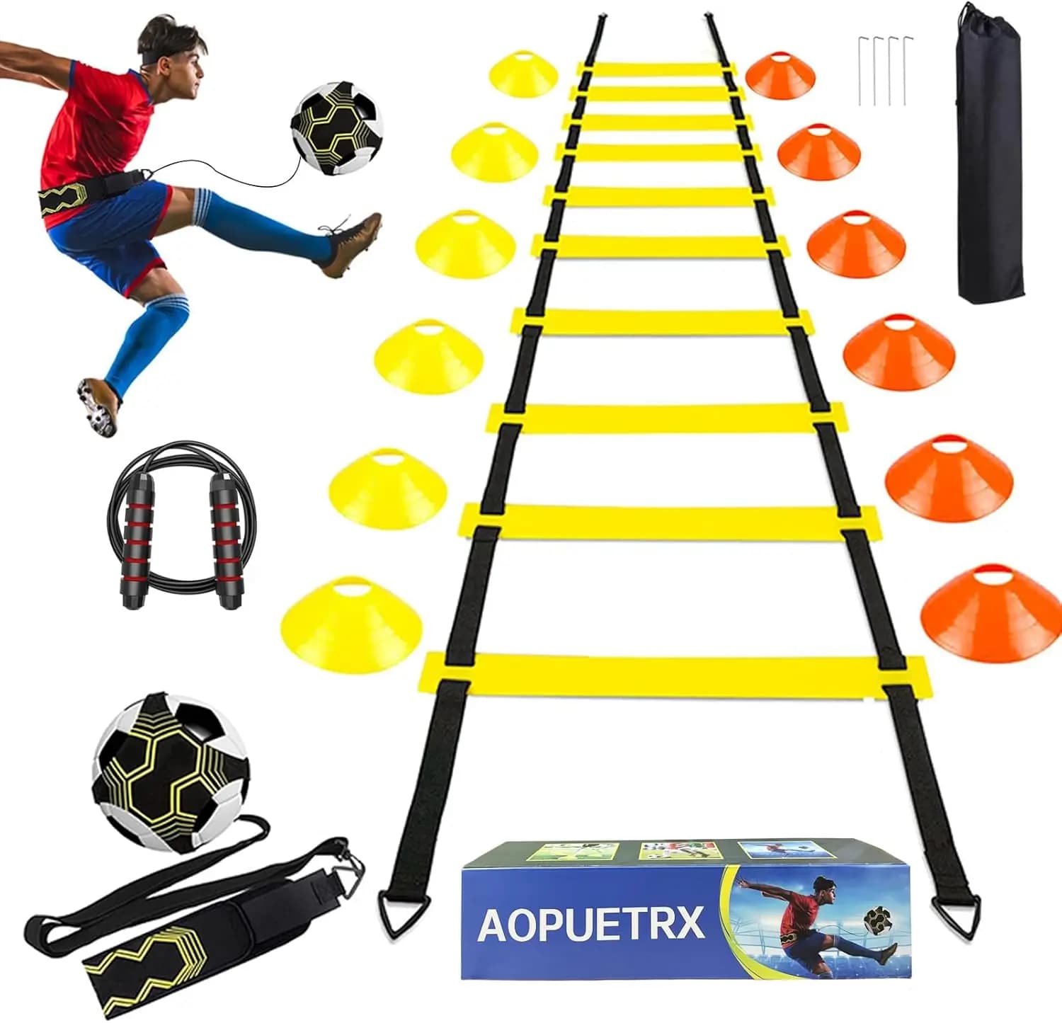 Set per Allenamento di Agilità con Scala di Velocità da 6 Metri e 12 Coni per Pratica di Calcio
