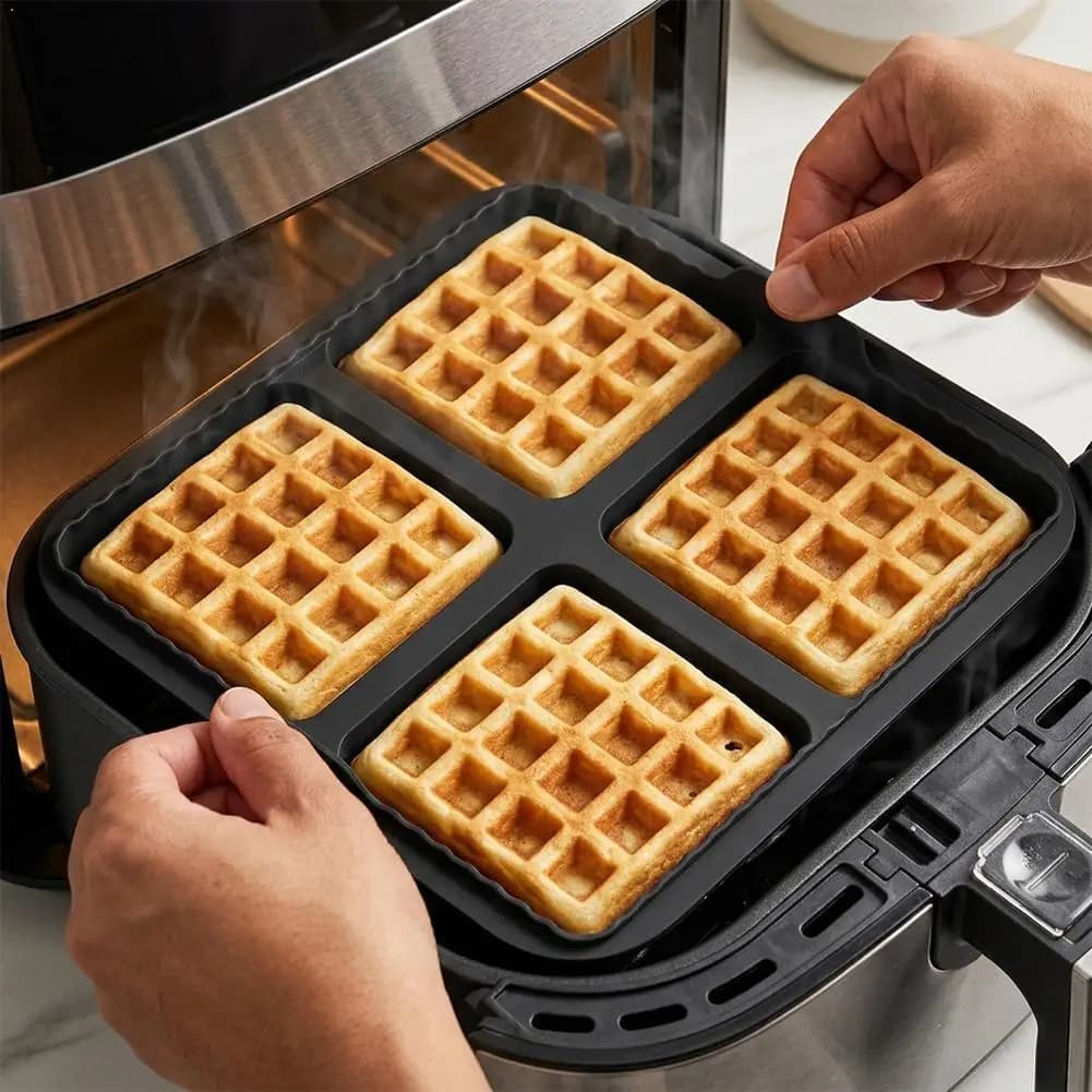 Set di Stampi in Silicone per Friggitrice ad Aria, Modello Quadrato per Waffle, Teglia Antiaderente Compatibile per Pancake e Accessori per la Cottura