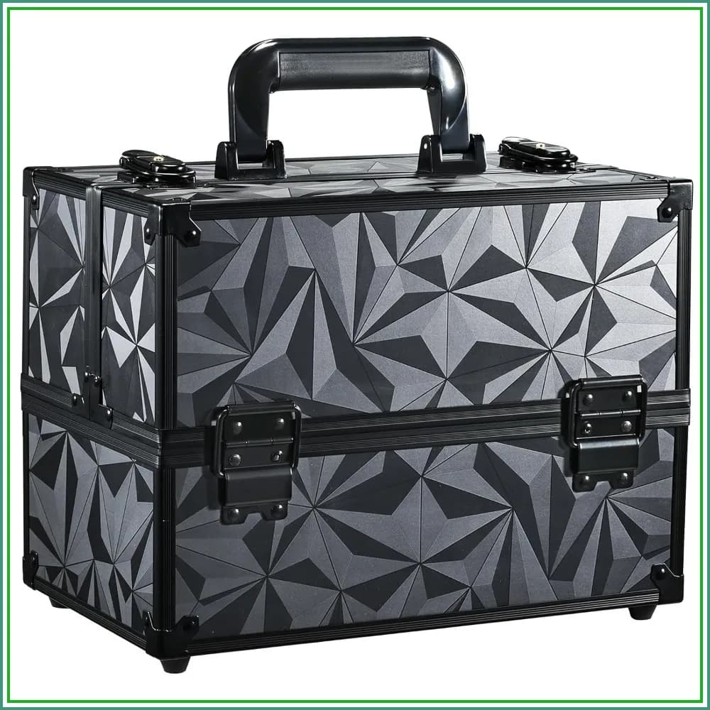 Large Cosmetic Box Organizer with 6 Trays, 11.8 Inch Makeup Train Case for Travel & Storage, Locking Hard Vanity Case