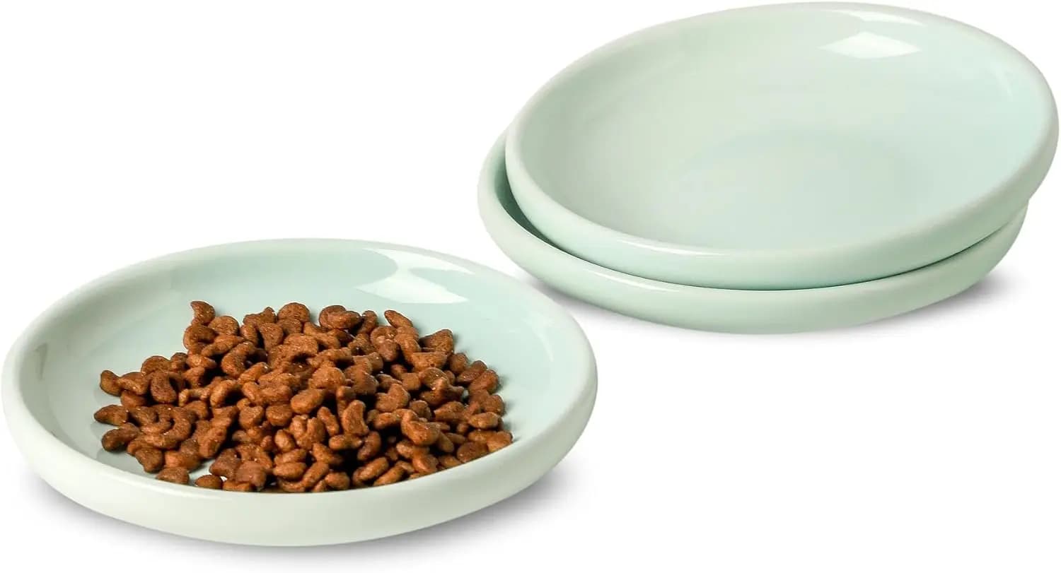 3 Ciotole in Ceramica per Gatti da 5,5 Pollici per Cibo e Acqua, Piatto Piccolo per Animali Domestici Blu