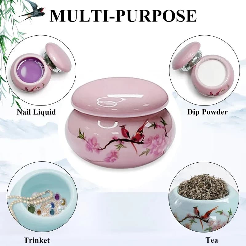 Ceramics Nail Cup with Lid Acrylic Liquid Powder Ceramic Cup Nail Art Acrylic Liquid Powder Porcelain Dappen Dish Container
