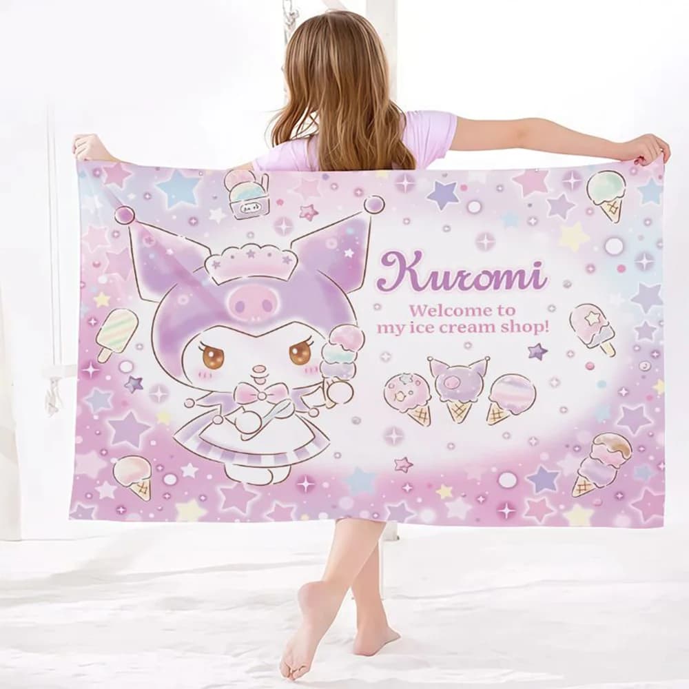 Asciugamano da Bagno per Bambini My Melody & Kuromi | Asciugamano Morbido ad Asciugatura Rapida e Assorbente per Nuoto e Sport | Poncho da viaggio antivento per Bea