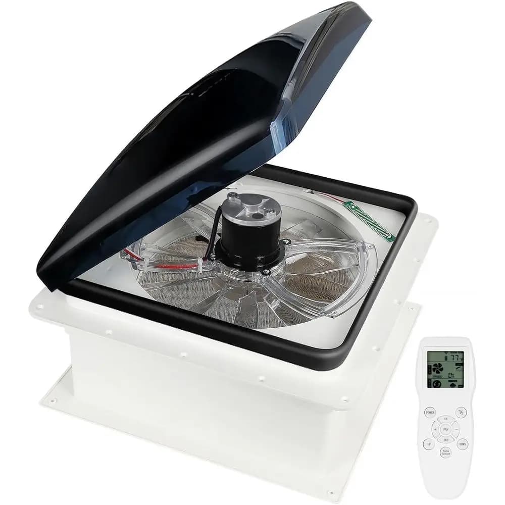 Upgraded Remote Control RV Roof Vent Fan, 12V DC 14" Quiet RV Roof Fan with Rain Sensor, 10-Speed, Reversible