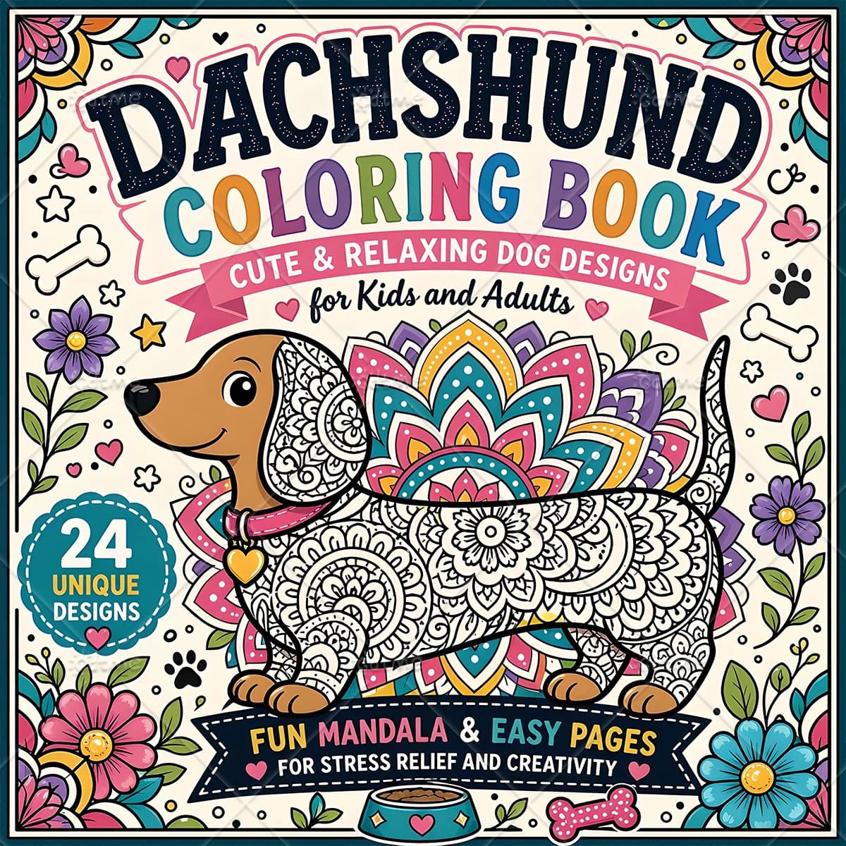 Dachshund Coloring Book for Adult Featuring Bold-easy Pattern for Relaxation DIY Painting Drawing Books