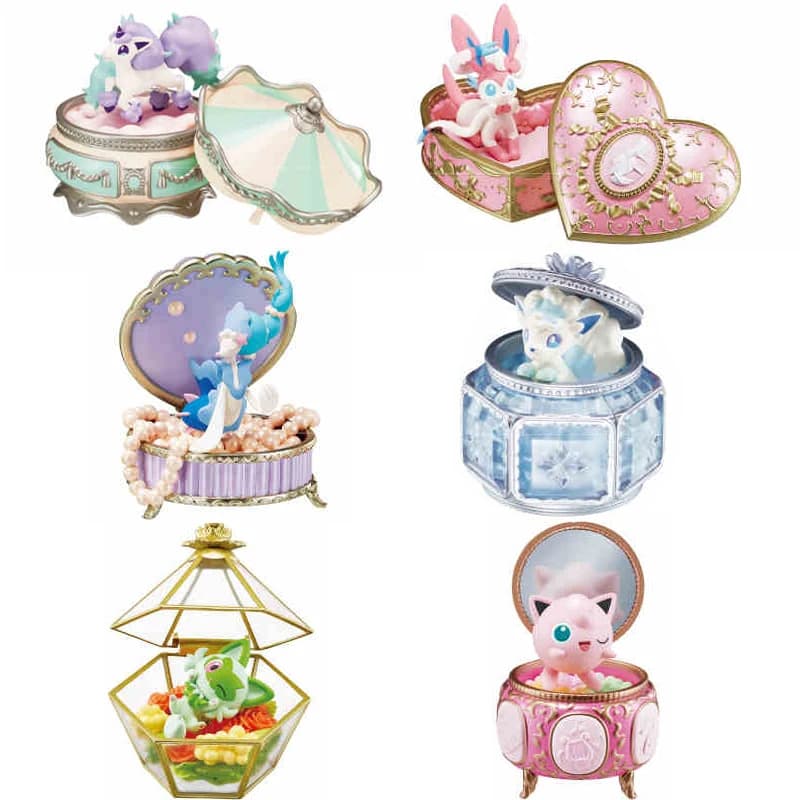 RE-MENT Collezione romantica Pokemon autentica Mini portagioie in miniatura Sylveon Primarina Figure Model Toys Regalo per il compleanno