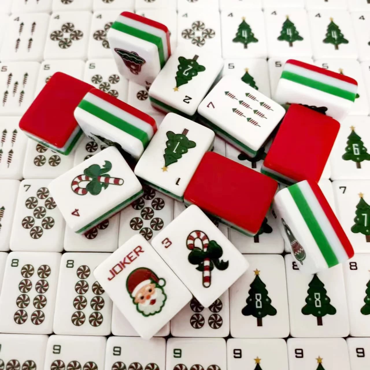 LANJO Wholesale christmas american mahjong tiles 32mm 160pcs Christmas Mahjong Tile Set Holiday Game Night Table Game