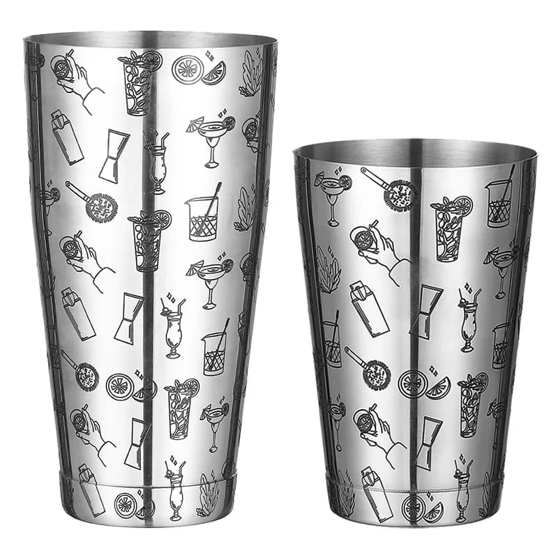 Shaker per Cocktail Boston in acciaio inossidabile con Set di latta per Cocktail Shaker da Bar con motivo inciso-800ml e 500ml