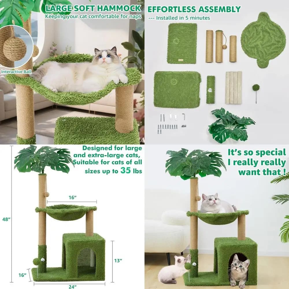 Albero per Gatti Multifunzionale Alto 48 Pollici con Tiragraffi, Amaca e Giocattolo per Gattini e Gatti Adulti
