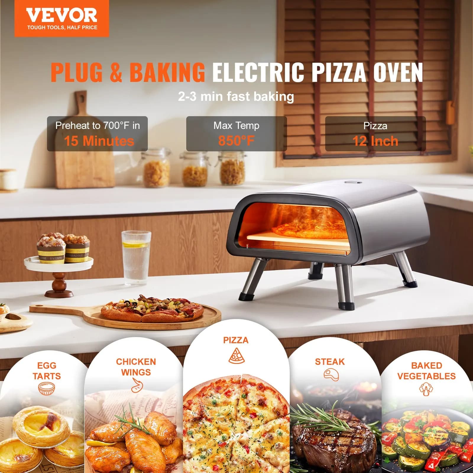 Forno elettrico per pizza da banco per pizza da 12 pollici, per interni ed esterni