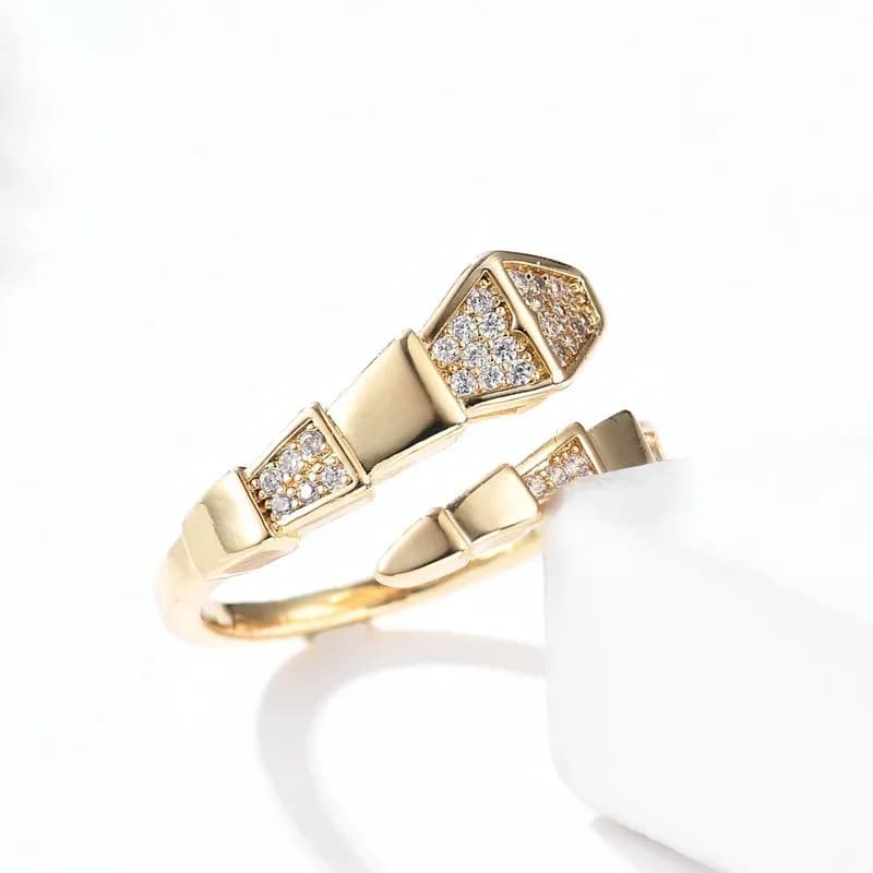 Anello a serpente in metallo con zirconi leggermente intarsiati, regolabile, da indice, da donna, stile trendy, dal design raffinato e dal tocco cool
