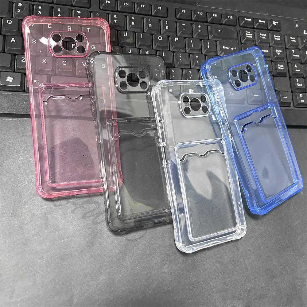 Custodia Poco X3 Pro Porta carte trasparente Custodia morbida in TPU per Xiaomi Poco X3 NFC Slot per portafoglio Sottile antiurto Capa per telefono Coque