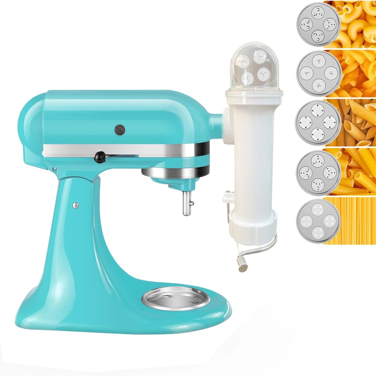 Macchina per pasta per robot da cucina KitchenAid, viene fornita con cinque muore per pasta per realizzare varie forme di pasta, compresi spaghetti e macar