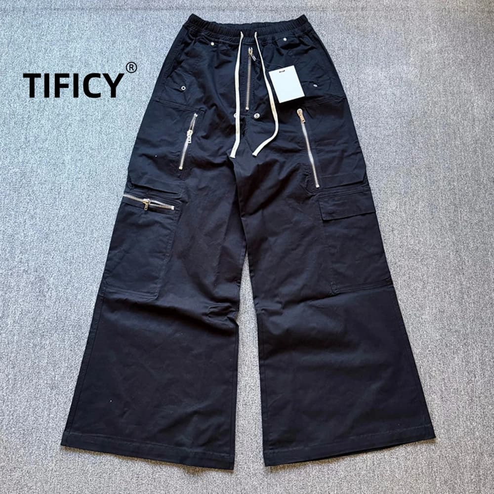 Pantaloni da Lavoro da Uomo in Cotone Stile RO, Nuovi Cargo Multitasche con Cerniera, Gamba Larga, Elastici, Modello Horn Floor Mop