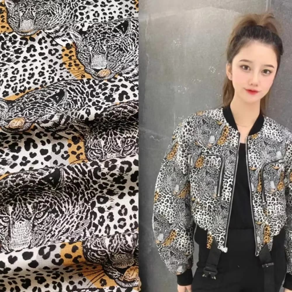 Jacquard Yarn-dyed Fabric Leopard Print Tiger Head Jacket Material Trench Coat Baseball Uniform Diy Sewing Wholesale Cloth
