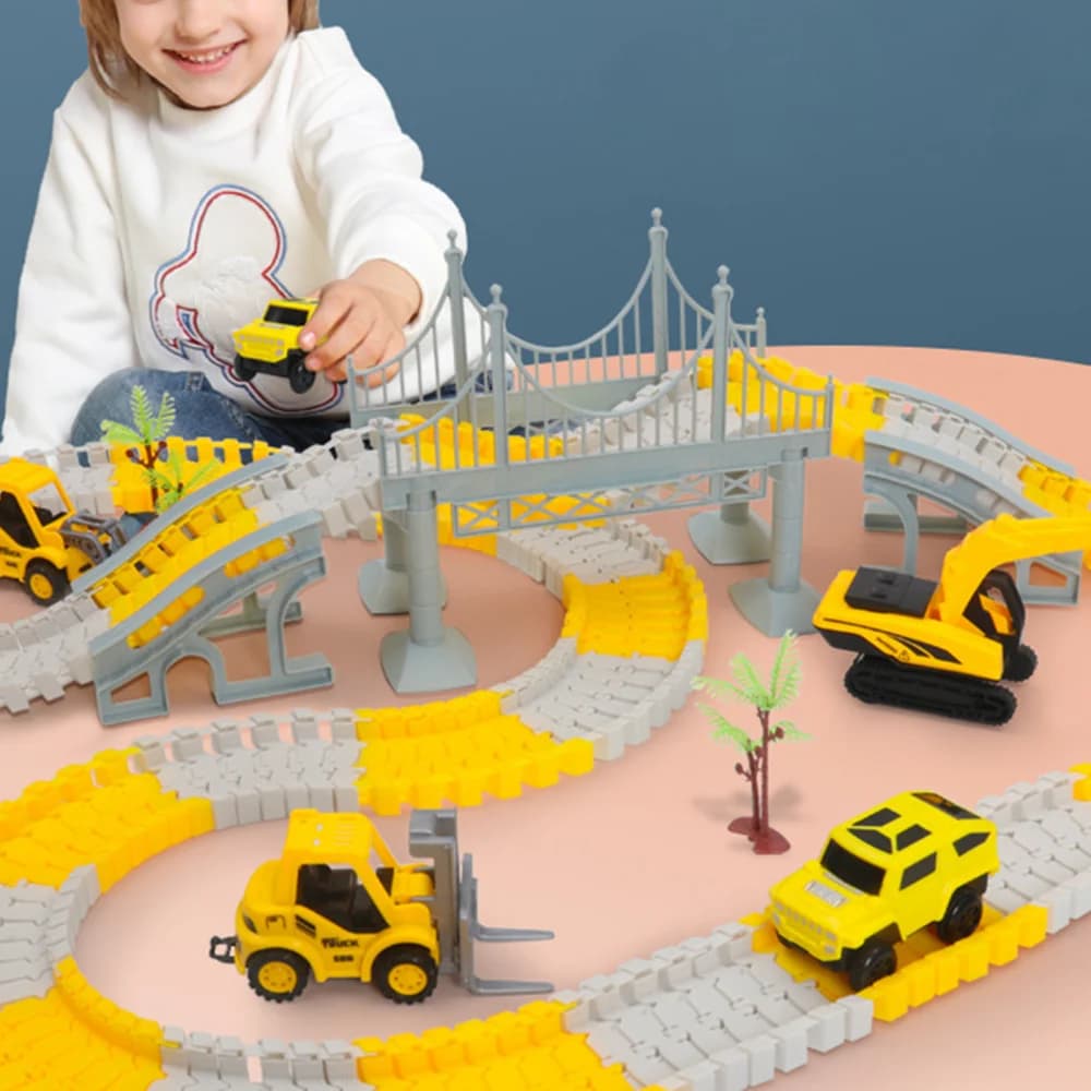 Kid Educational Toy Track Car DIY Electric Track Engineering Vehicle with Digital Display Car Track Boy Birthday Holiday Gifts