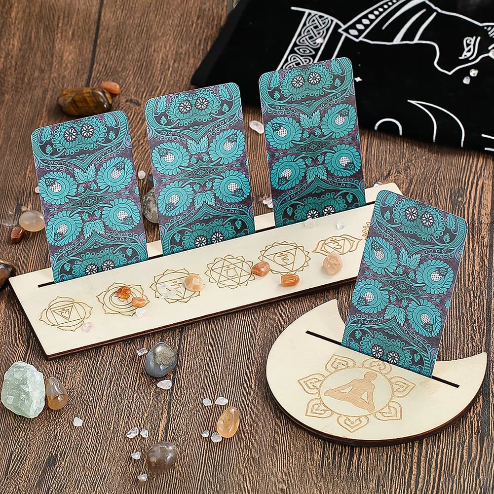 Porta carte dei tarocchi in legno con fasi lunari sette chakra altare forniture per stregoneria accessori per la decorazione dell'ornamento del Desktop di casa