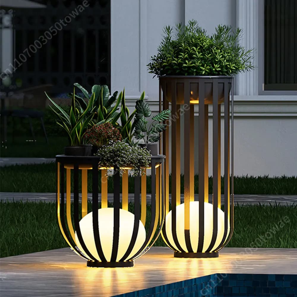 IP65 Energy-Efficient Solar LED Garden Lights With Flower Plant Pots Popular Outdoor Glowing Table Lamp